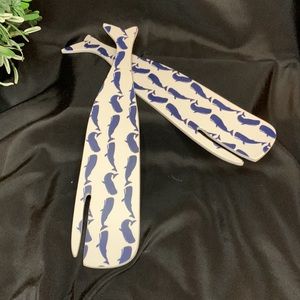 Sigrid Olsen Home navy blue and white melamine “whale” theme salad server /tongs